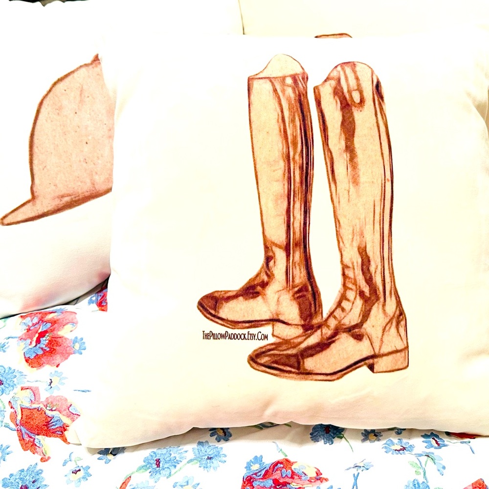 The Vintage Hunt Seat Equestrian themed 18x18 English pillow cover only!! Soft - Picture 2 of 10